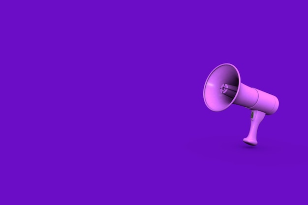 3d purple megaphone on purple background