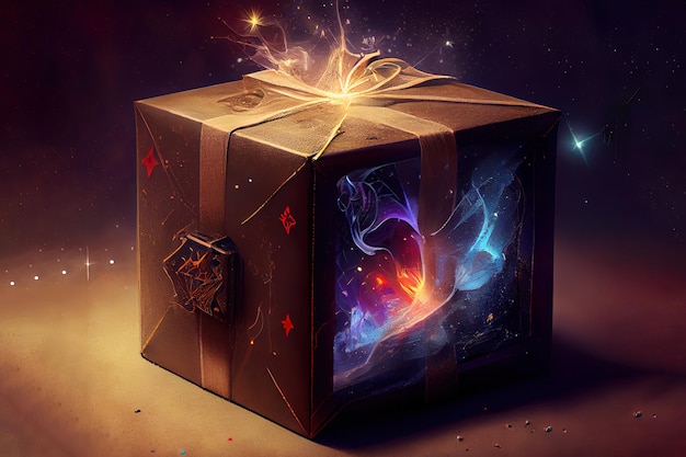 3D Purple surprise gift box Generative Ai