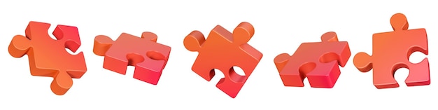 3D-puzzelstukjes geïsoleerd op een witte achtergrond 5 verschillende hoekpictogrammen voor website of mobiele app 3D-rendering