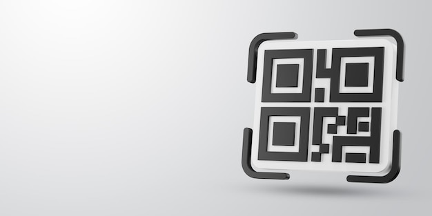 Значок 3D QR-кода и место для текста на светлом фоне 3D визуализированный цифровой символ