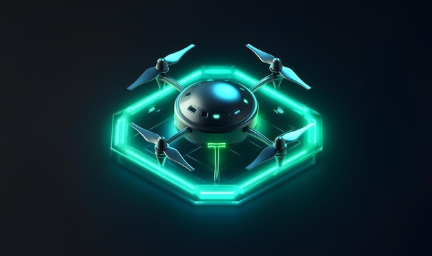 3d quadrocopter in isometric view Drone on green and dark background AI drone concept