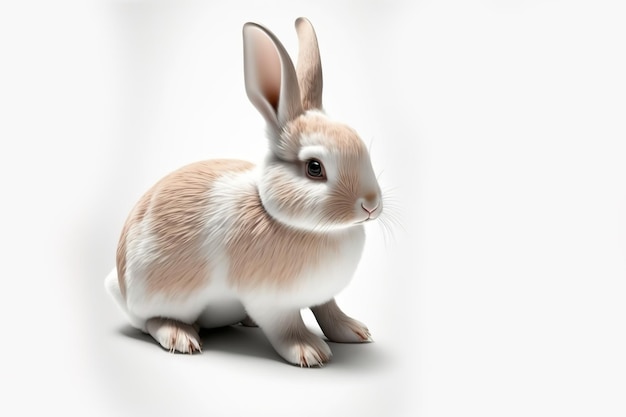 3D кролик в мультяшном стиле полный центр студии в маленьком белом фоне.