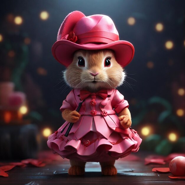 Photo 3d rabbit in a lively pink dress