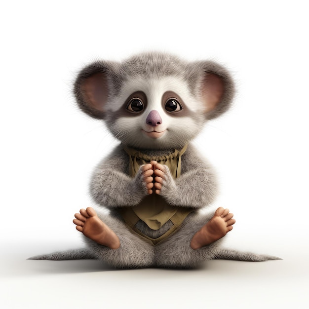 3d raccoon illustration sitting in yoga pose