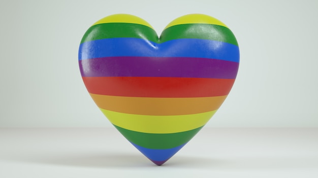 Foto il fondo bianco del cuore 3d dell'arcobaleno rende