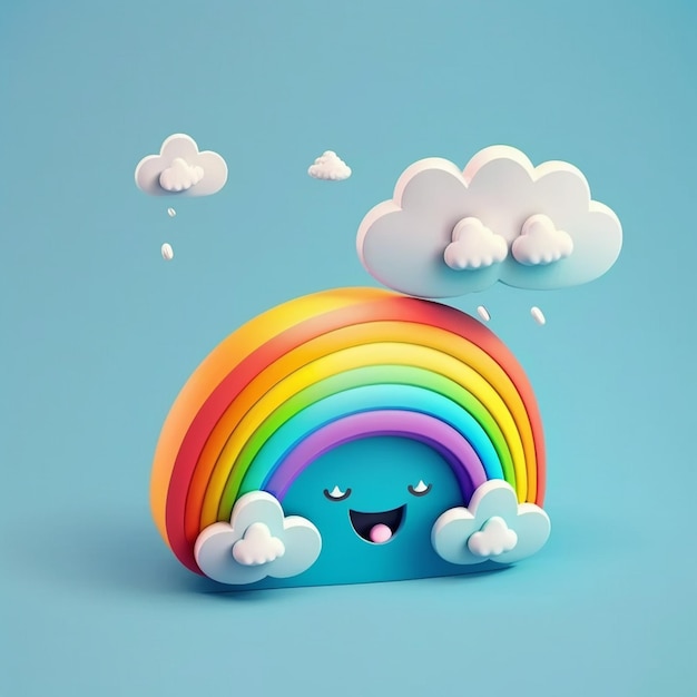 3D Rainbow with clouds Ai generative