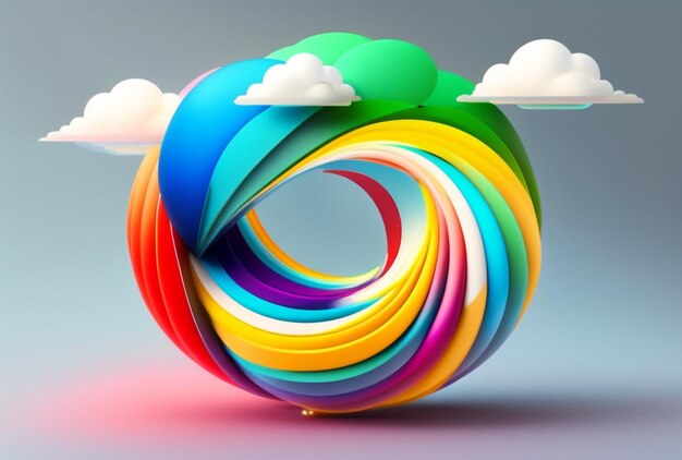 3d rainbow with clouds and colorful balloons enerative ai illustration abstract