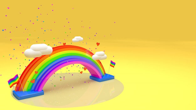 Foto arcobaleno 3d con testo per la prospettiva di giallo di giorno di orgoglio