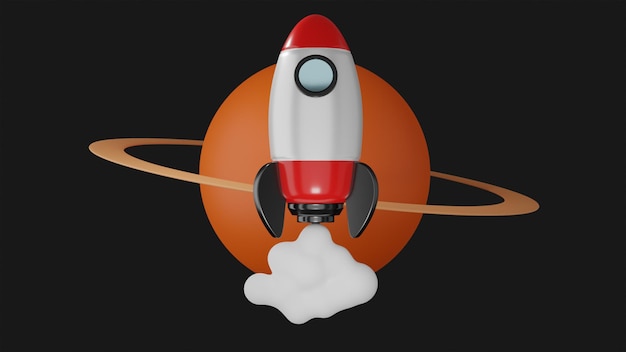 3D raketschip met een planeet in backgorund