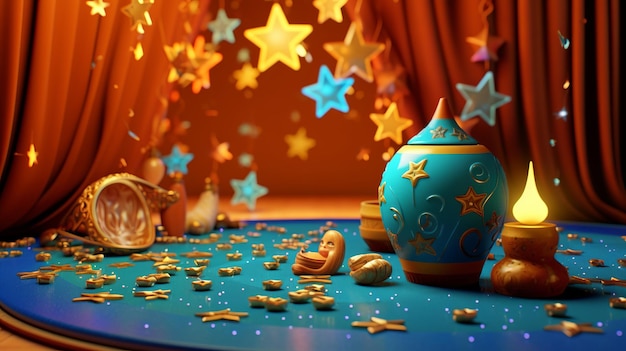 3d Ramadan achtergrond pixar felle kleuren Generatieve ai