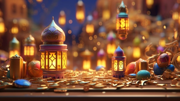 3d Ramadan achtergrond pixar felle kleuren Generatieve ai