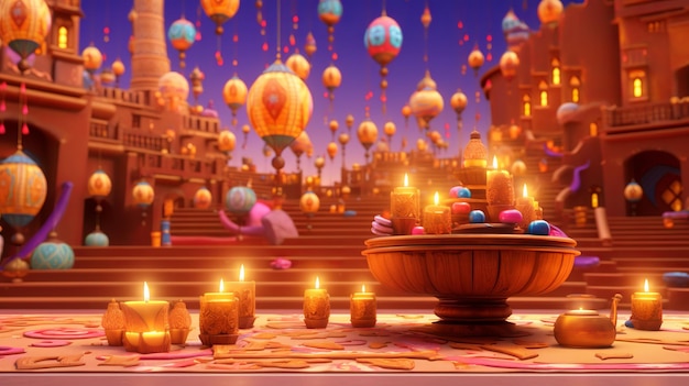 3d Ramadan achtergrond pixar felle kleuren Generatieve ai
