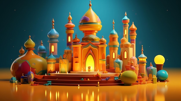 3d Ramadan background pixar bright colors Generative ai