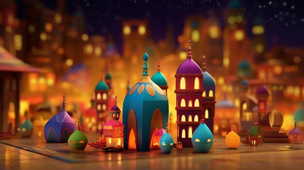 Photo 3d ramadan background pixar bright colors generative ai