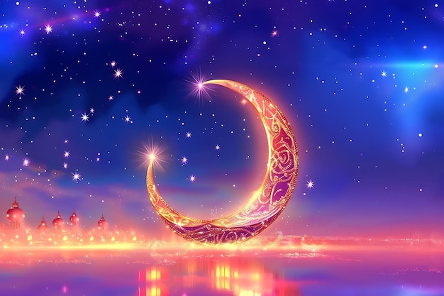 3d ramadan kareem realistic eid moon greeting design