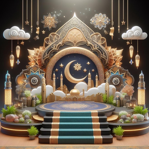 3D Ramadan theme product podium AI generated