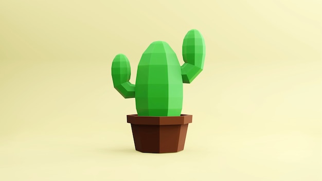 3d rander cactus low polygon