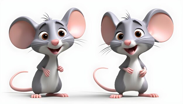 Photo 3d rat character set mice