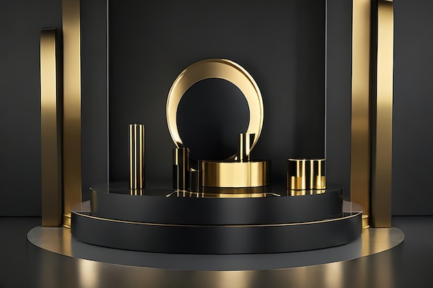 3D realistic black gold pedestal podium background 3D Illustration