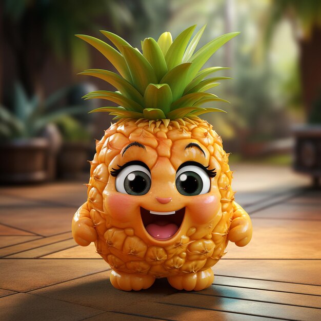 Photo 3d realistic cartoon cute pineapple fruit