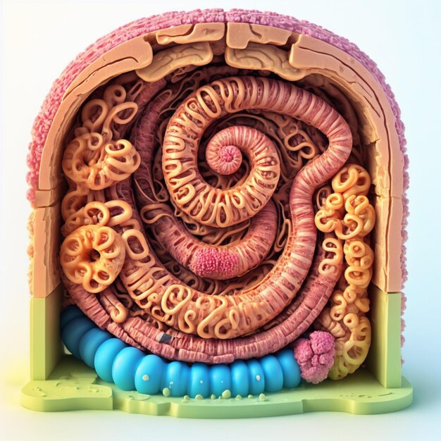 3D realistic cartoon small intestine generated using AI technology to ensure accuracy and detail