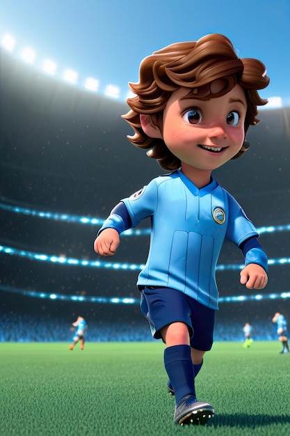 3d realistic cute young soccer player in stadium background Generative AI