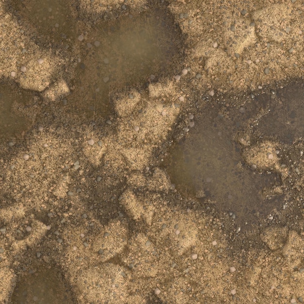 Photo 3d realistic dirt ground with rocks and puddles rendered texture background image