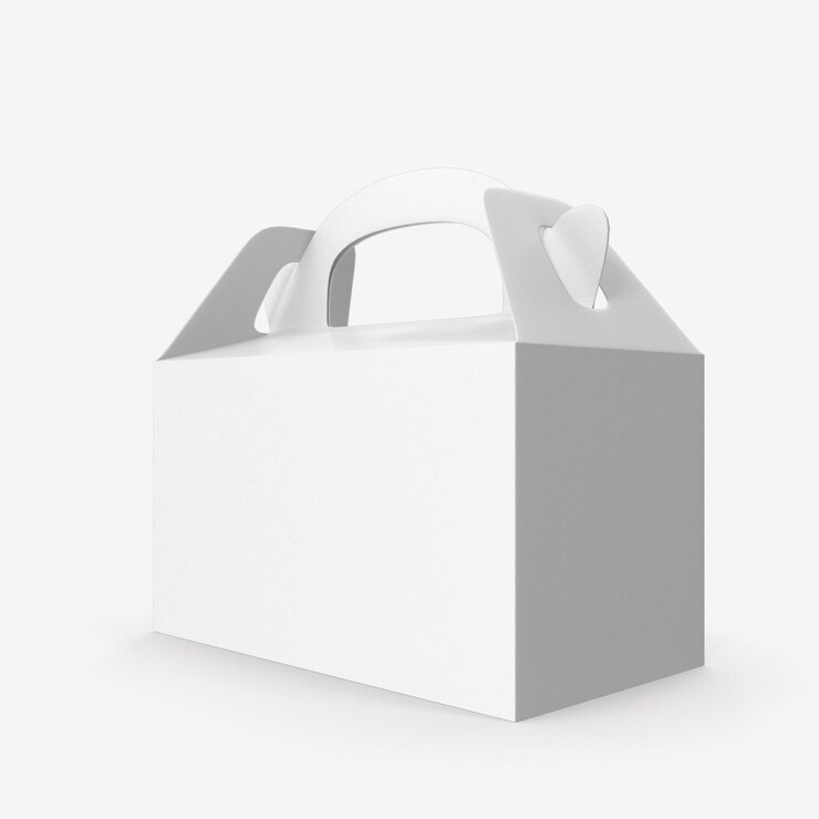 Photo 3d realistic empty paper food box for mockup and advertisement cardboard carrying box packaging for