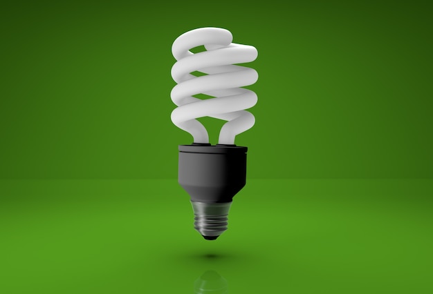3d реалистичная энергосберегающая лампочка на зеленом фоне