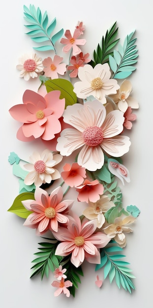 3d realistic flower sectioned frame and arrangements of elements of flowers with leaf