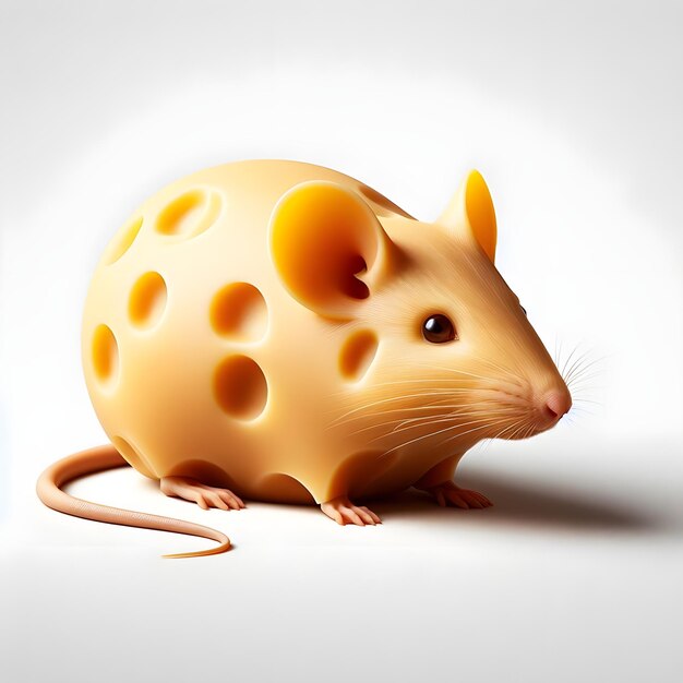 Photo 3d realistic a funny and artistic combination of a mouse rat and a loaf of cheese slices