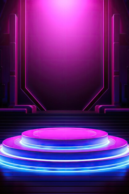 3d realistic futuristic neon glowing product presentation podium stage mockup background design