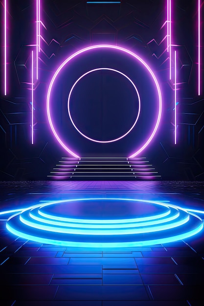 3d realistic futuristic neon glowing product presentation podium stage mockup background design