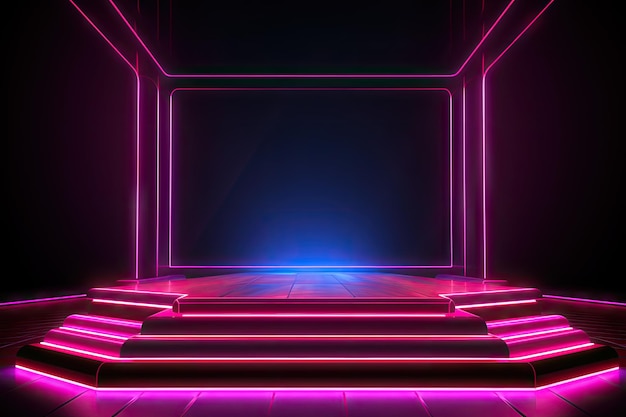 3d realistic futuristic neon glowing product presentation podium stage mockup background design