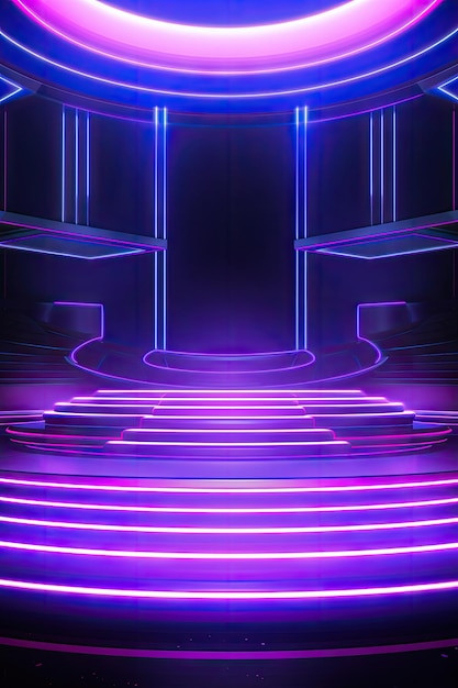 3d realistic futuristic neon glowing product presentation podium stage mockup background design