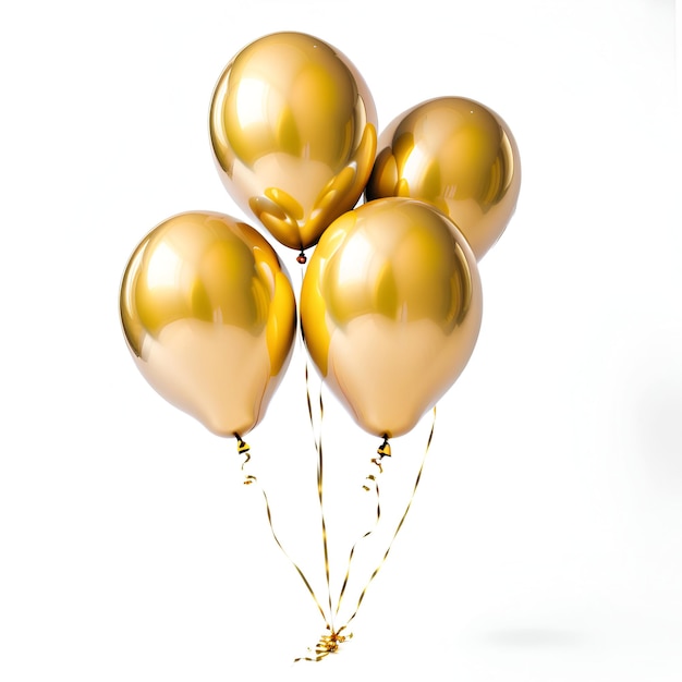 3D Realistic Helium Gold Balloons Isolated