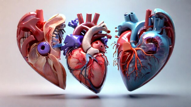 Foto 3d realistico cuore umano isolato