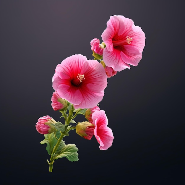 3d realistic magenta hollyhock in mario video game art style