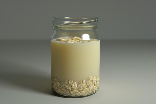 Foto latte realistico 3d con avena arrotolata