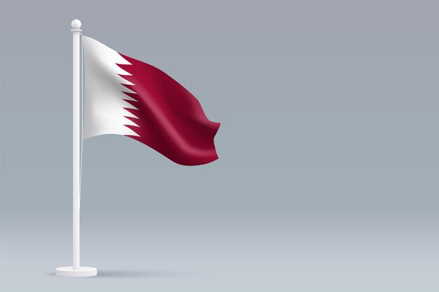 Photo 3d realistic national qatar flag isolated on gray background with copyspace