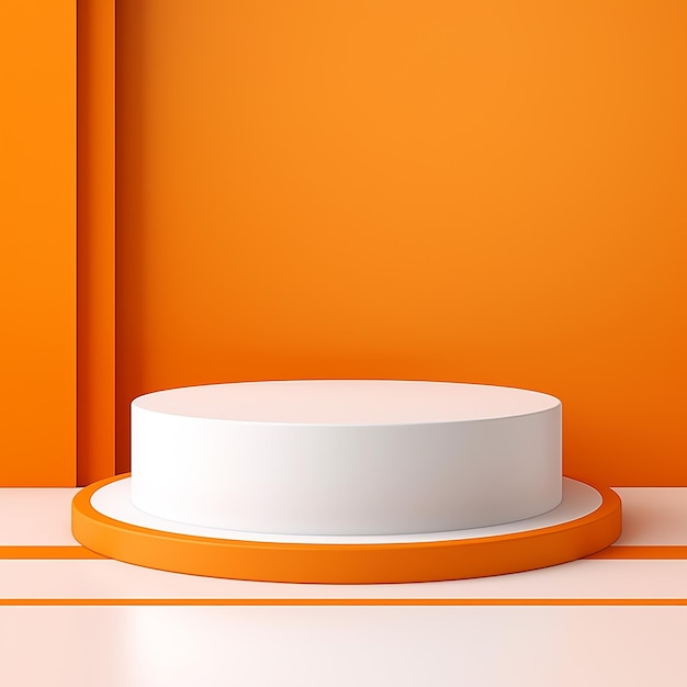 3d realistic orange and white cylinder pedestal podium background generated by ai