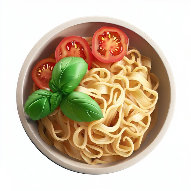 3D Realistic Photo Render of Spaghetti Strings with Vegetables