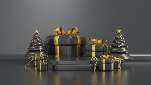 3d realistic podium with gift box