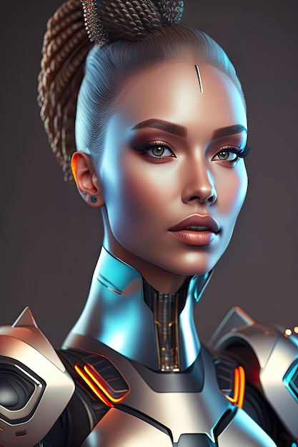 3d realistic portrait of Beautiful female cyborg