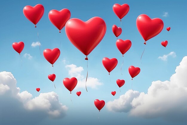 Фото 3d-реалистичные воздушные шары с красными сердцами