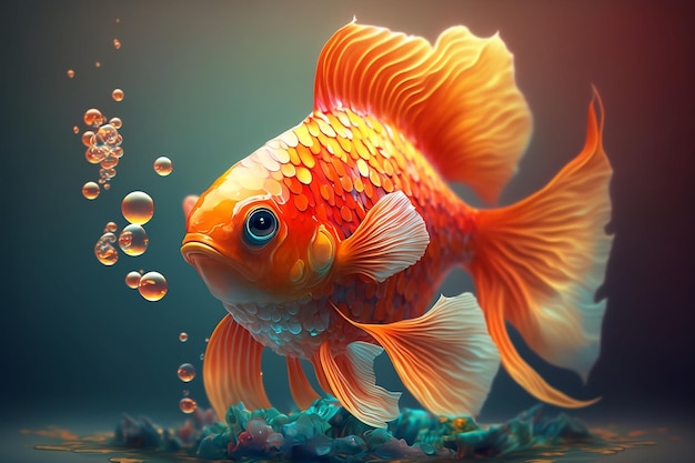 きれいな背景に分離された 3 D のリアルな単一の大きな金魚 ジェネレーティブ AI