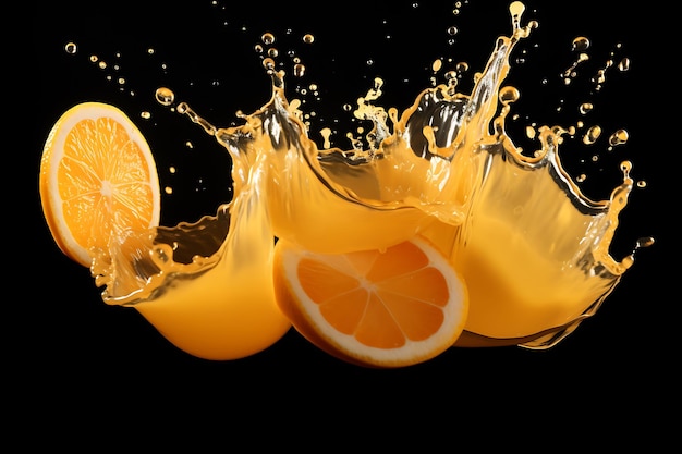3d realistic sliced grapefruit in a transparent splash of juice