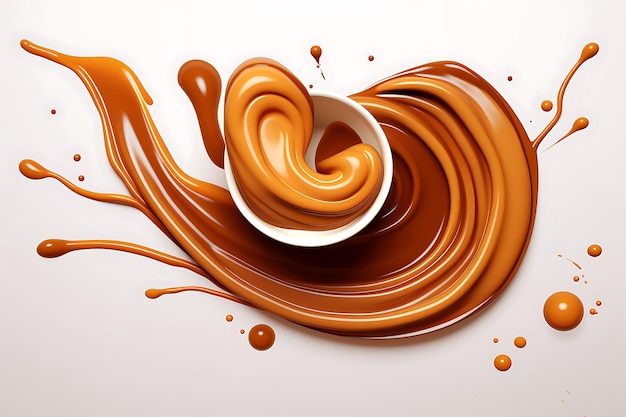Фото 3d-реалистичный вихрь горячего шоколада и потока карамели