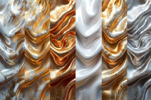 3d realistic textures modern set of gold fabric silver foil white paper and transparent plastic film