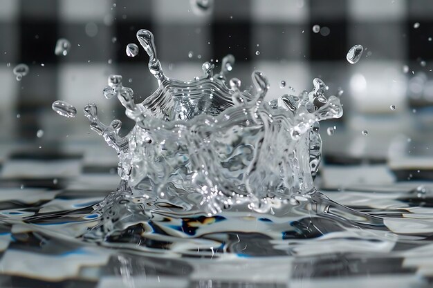 Фото 3d реалистичный прозрачный изолированный брызг воды с каплями в форме короны на черном